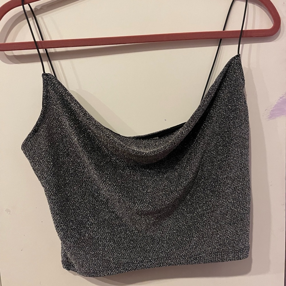 Sparkly cowl neck crop top